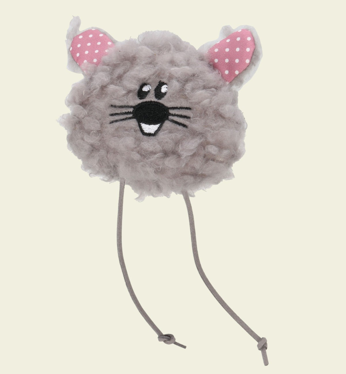 Animozen Jouet Gripi peluche douce grise en forme de souris avec oreilles roses à pois, pour chat.