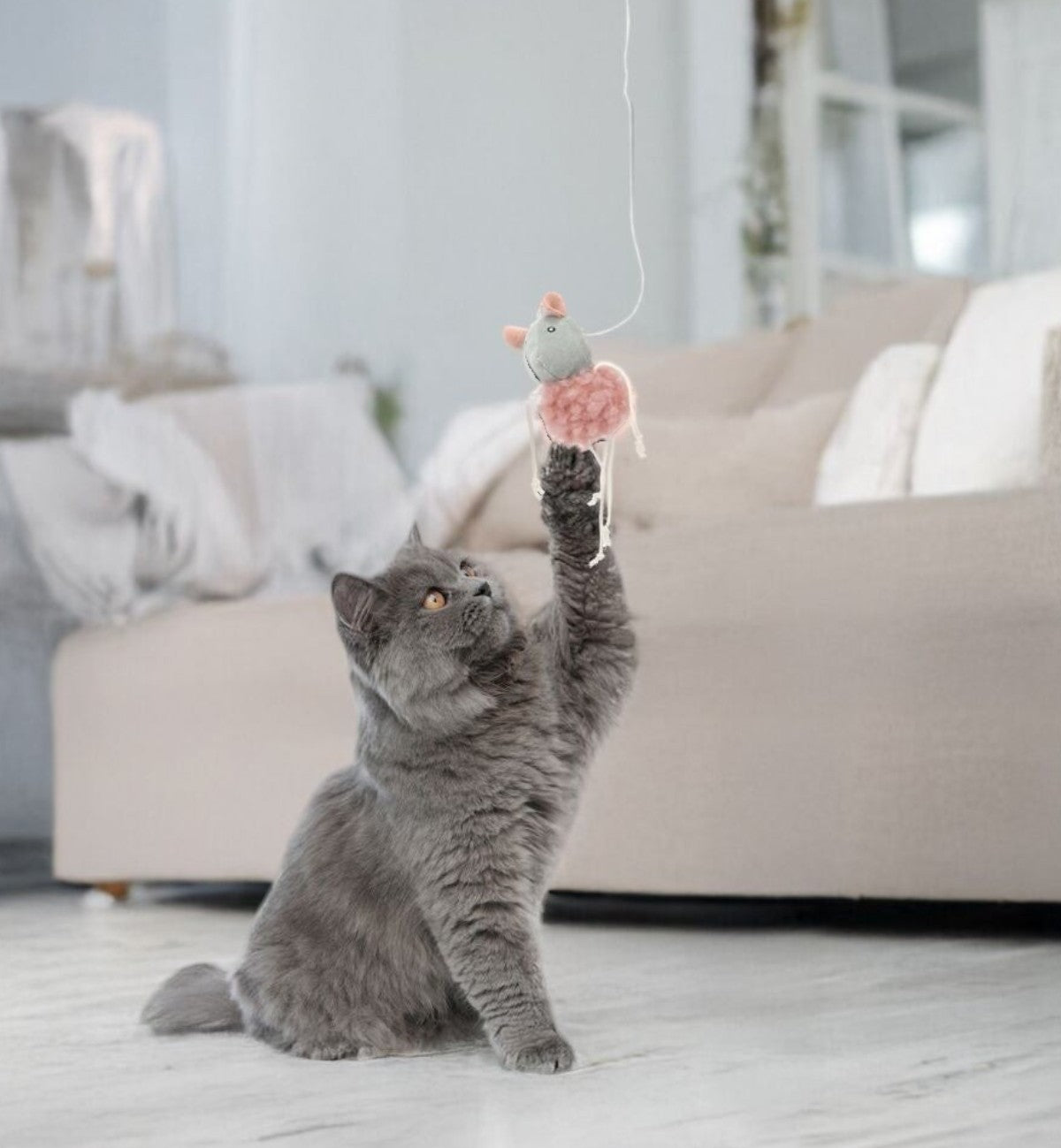 Animozen Jouet suspendu Gripi souris rose en peluche avec cataire pour chat, interactif et doux