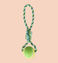 Animozen Jouet corde à tirer et balle de tennis pour chien, corde en coton multicolore vert et bleu, 50cm