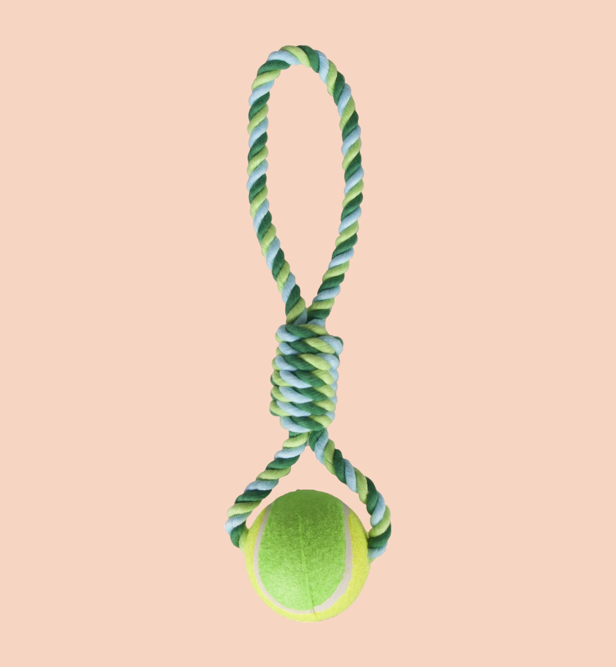 Animozen Jouet corde à tirer et balle de tennis pour chien, corde en coton multicolore vert et bleu, 50cm
