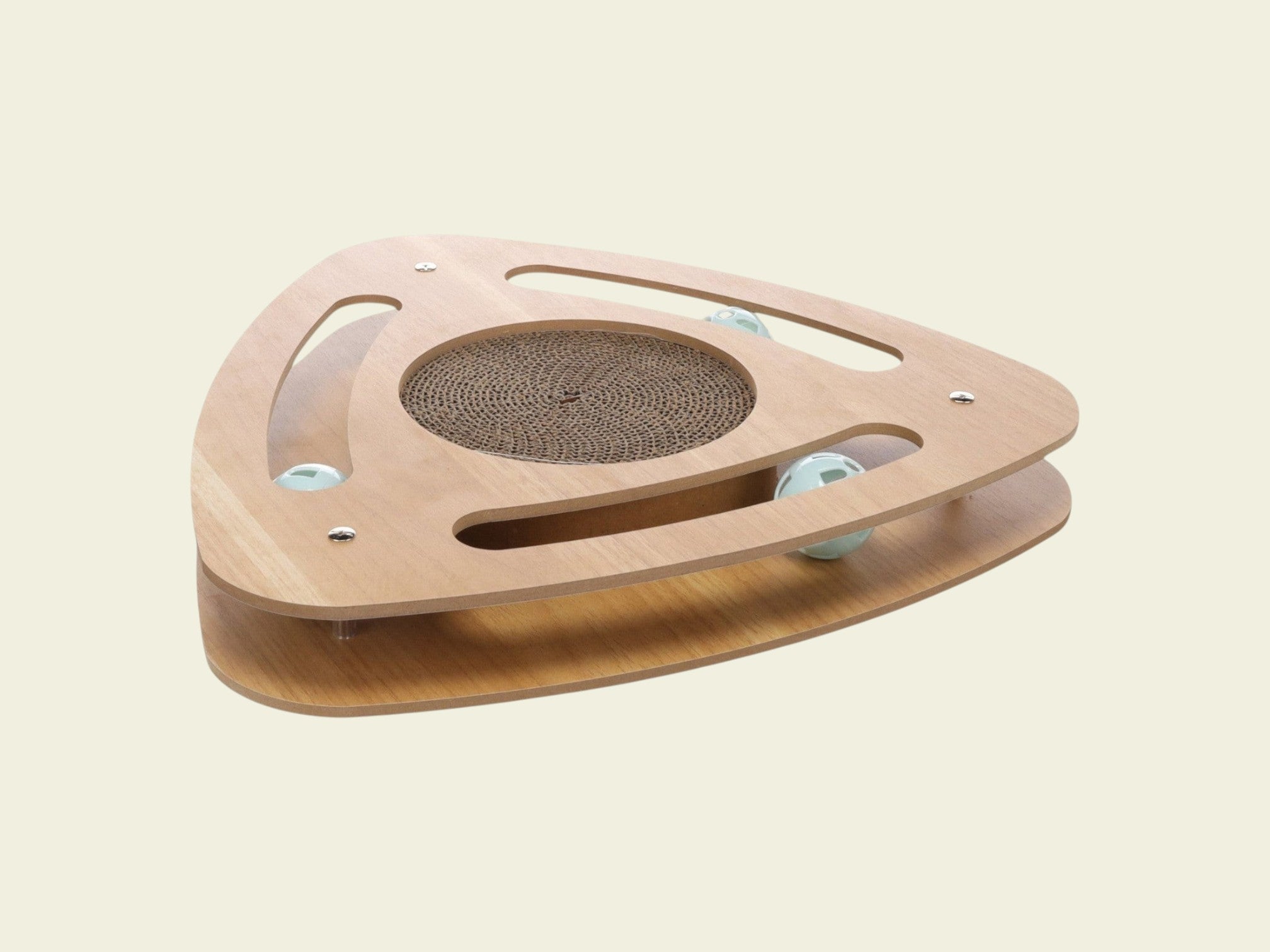 Animozen Jouet Densi Triangle Interactif à Gratter en MDF et carton avec 3 balles sonores pour chat