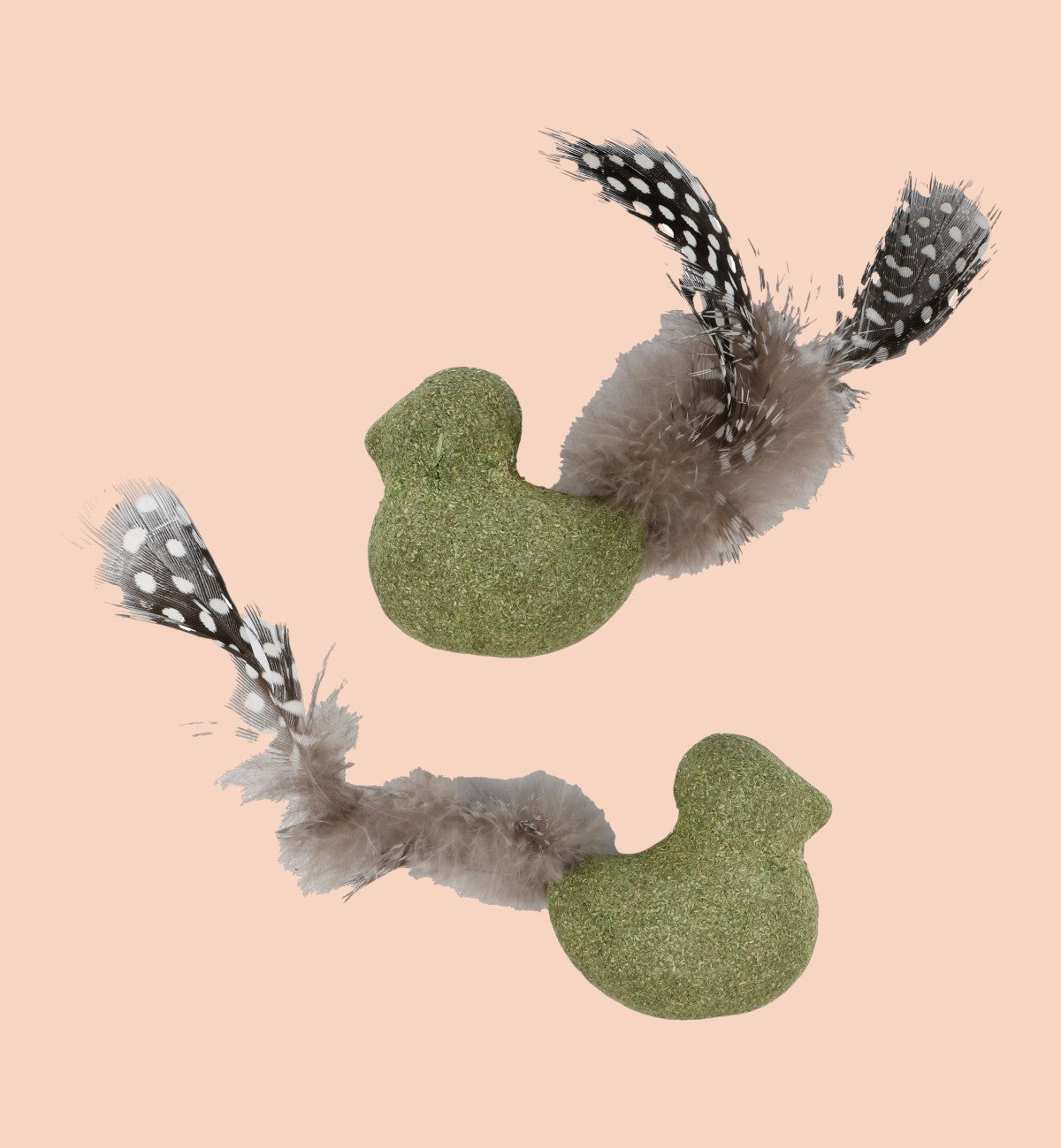 Animozen Jouet oiseau Katti en cataire comprimée avec plumes, vert et brun, pour chat