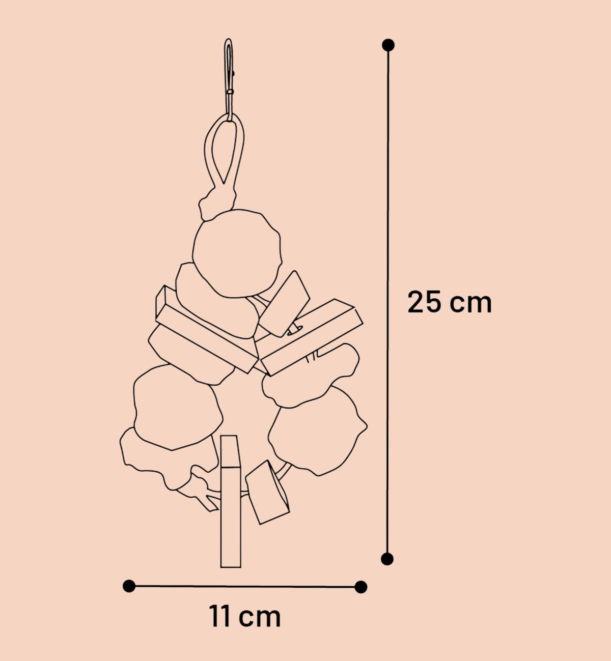 Animozen Jouet suspendu naturel pour perruches en luffa, bois et rotin, 11x4.5x25 cm