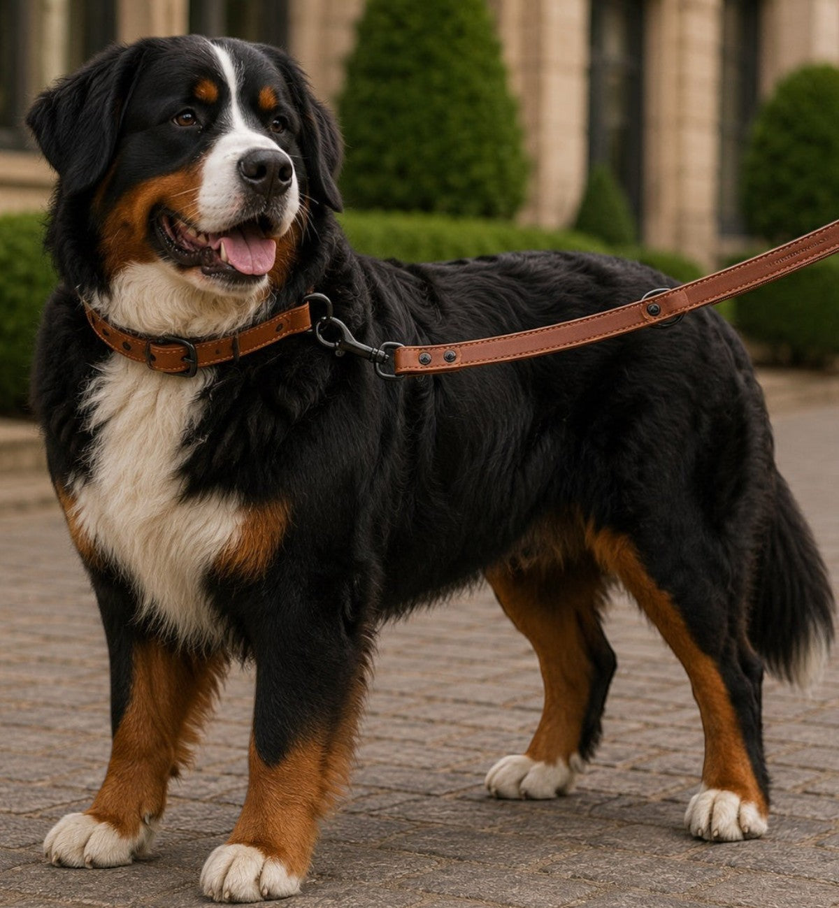 Animozen Laisse d’entraînement en cuir noir réglable pour chien, avec mousqueton noir.