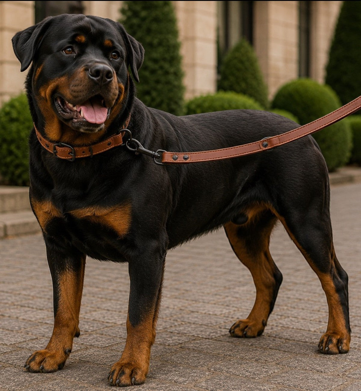 Animozen Laisse d'entraînement en cuir noir réglable pour chien, avec mousqueton noir.