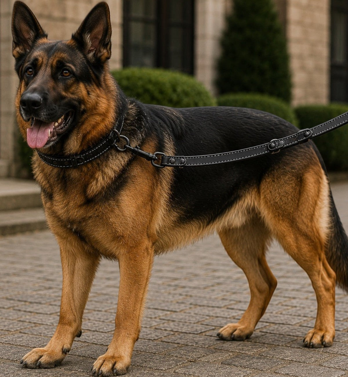 Animozen Laisse d'entraînement en cuir noir pour chien, réglable 3 positions, confortable et résistante.