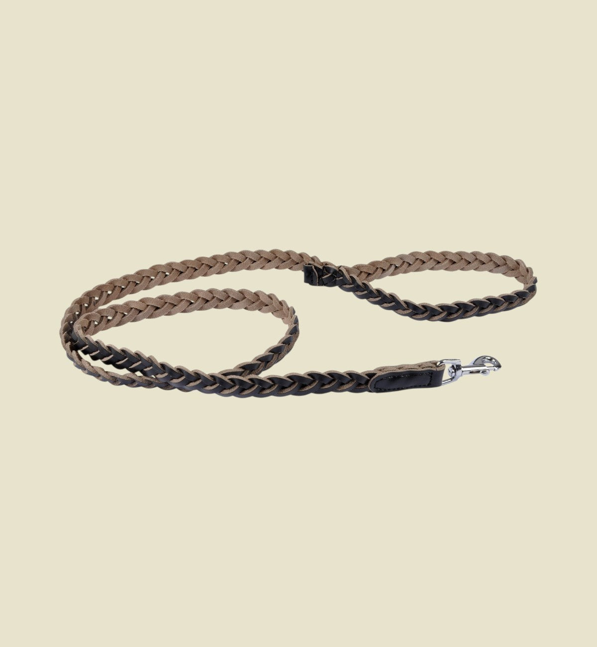 Animozen laisse en cuir tressé marron et noir pour chien, 120 cm, avec mousqueton argenté.