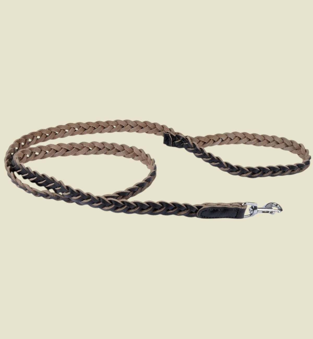Animozen laisse en cuir tressé marron et noir pour chien, 120 cm, avec fermoir métallique.