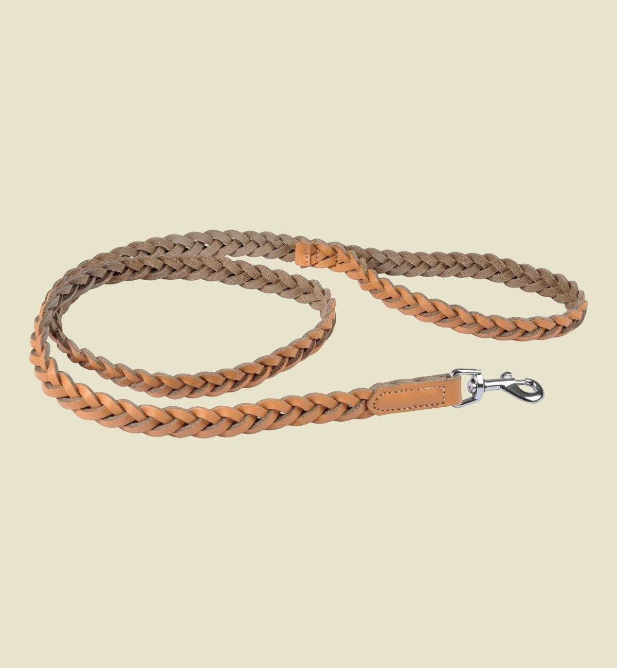 Animozen laisse en cuir tressé naturel pour chien, 120 cm, marron clair, avec fermoir argenté.