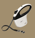 Animozen Laisse à enrouleur Flexi Sangle Blanc Noir 5 m pour chiens de petite et moyenne taille, avec bouton de freinage et mousqueton en métal.