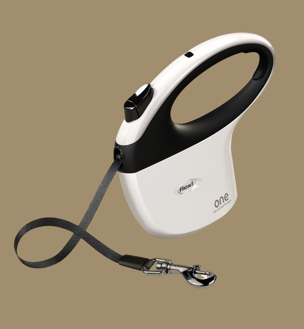 Animozen Laisse à enrouleur Flexi Sangle Blanc Noir 5 m pour chiens de petite et moyenne taille, avec bouton de freinage et mousqueton en métal.