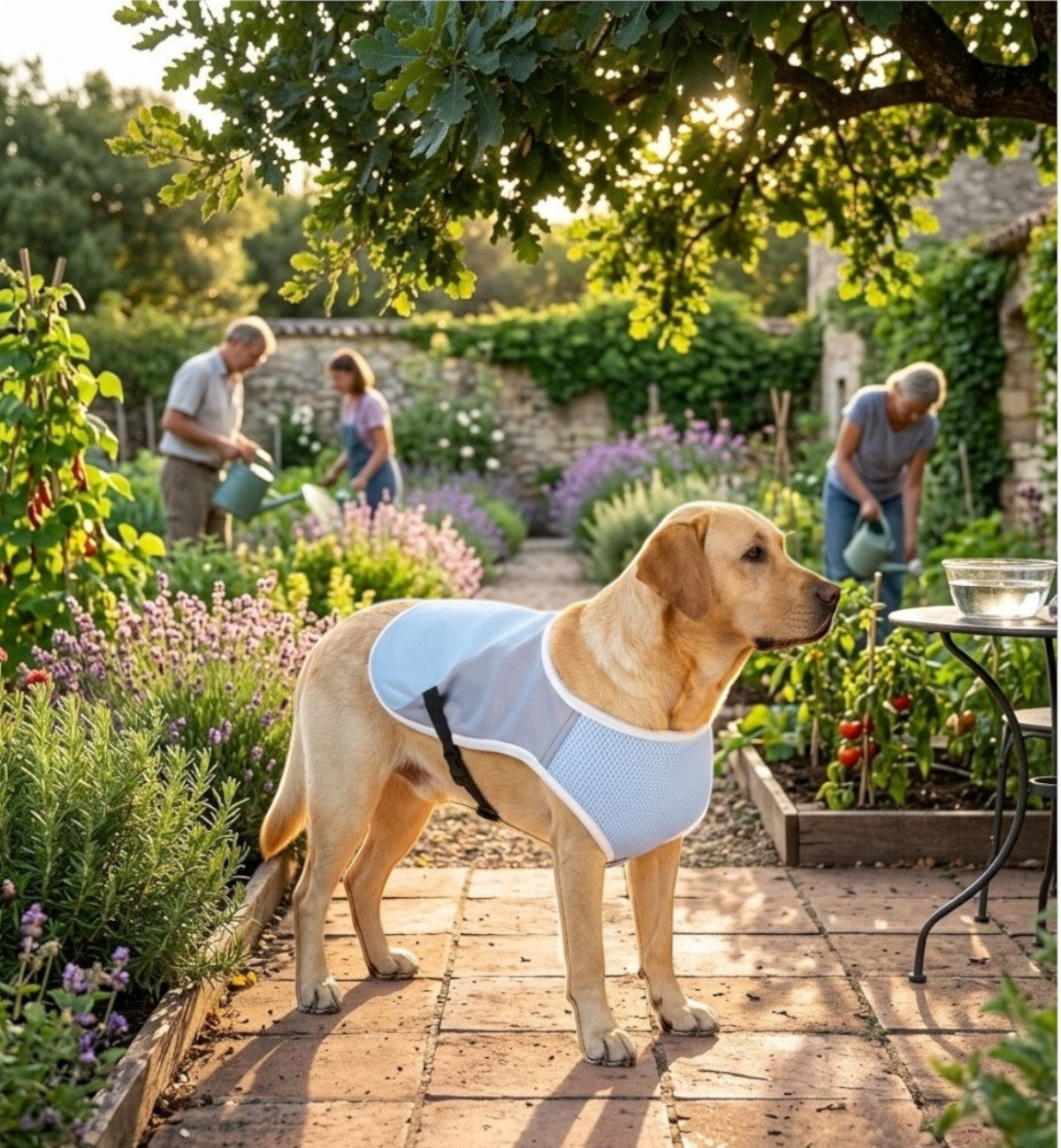 Animozen Manteau rafraîchissant bleu et gris pour chien en polyester et coton, avec boucle à clic réglable.
