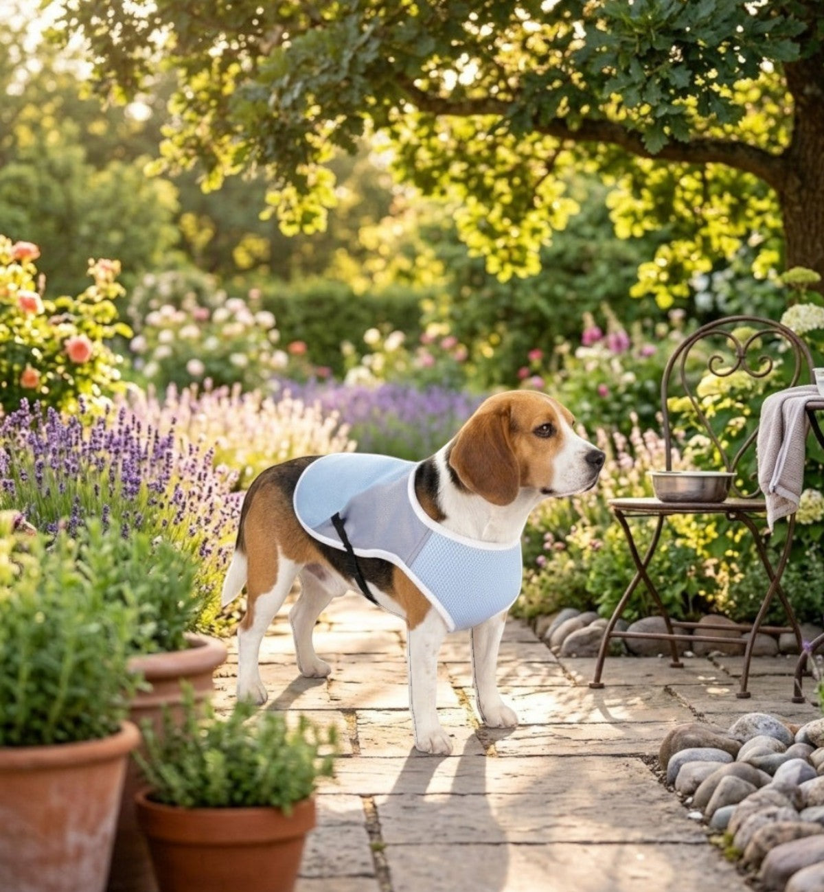 Animozen Manteau rafraîchissant bleu et gris pour chien, en polyester et coton, avec fermeture à clic réglable.