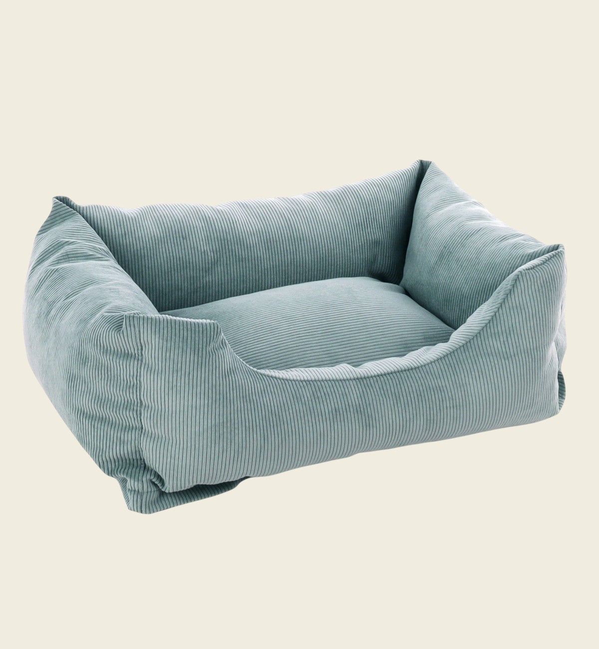 Animozen mint green corduroy rectangular dog bed, 65x50x20cm, with plush filling and removable cover.