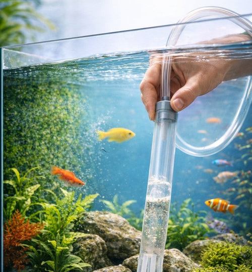 Animozen cloche de nettoyage pour aquarium en polypropylène transparent, avec tuyau de 1,6 m, pour siphonner le fond.