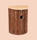 Nichoir Gerson en bois naturel verni Animozen avec toit ouvrant et crochet pour oiseaux.