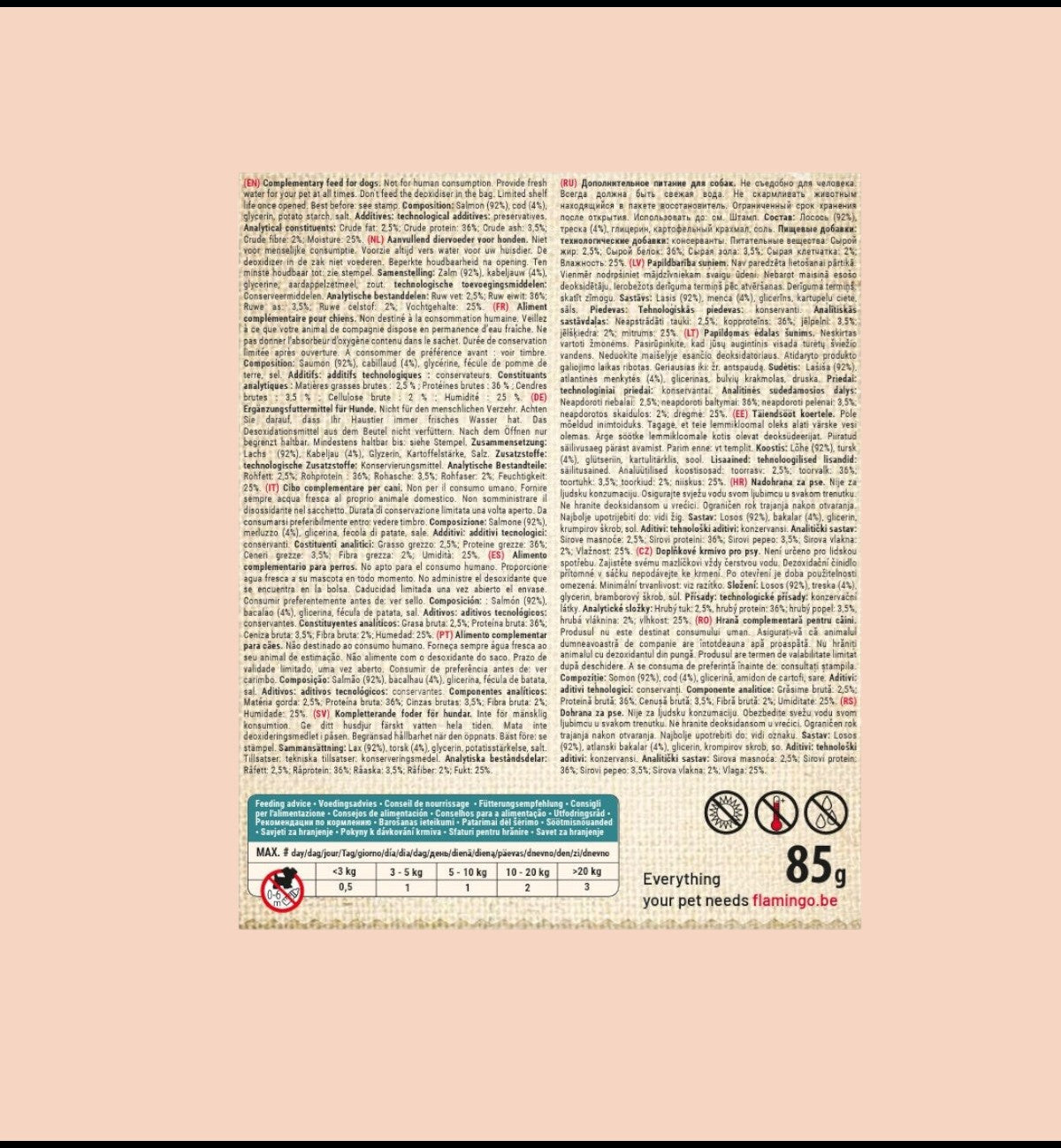 Animozen palets pour chiens au saumon et cabillaud, sans gluten ni céréales, 85g.