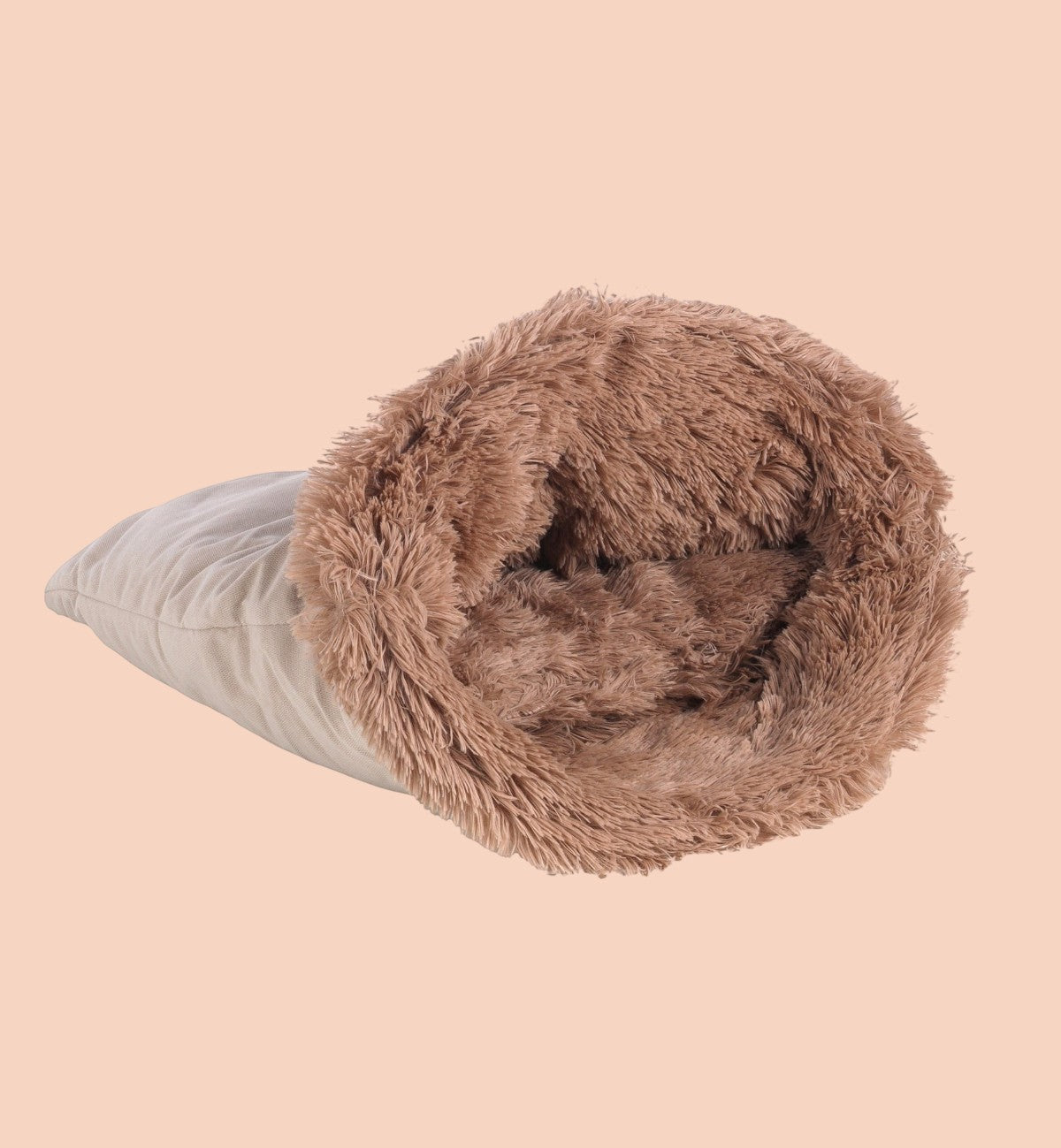 Animozen panier de couchage pour chat en peluche taupe douce, 60 cm, avec coussin amovible.