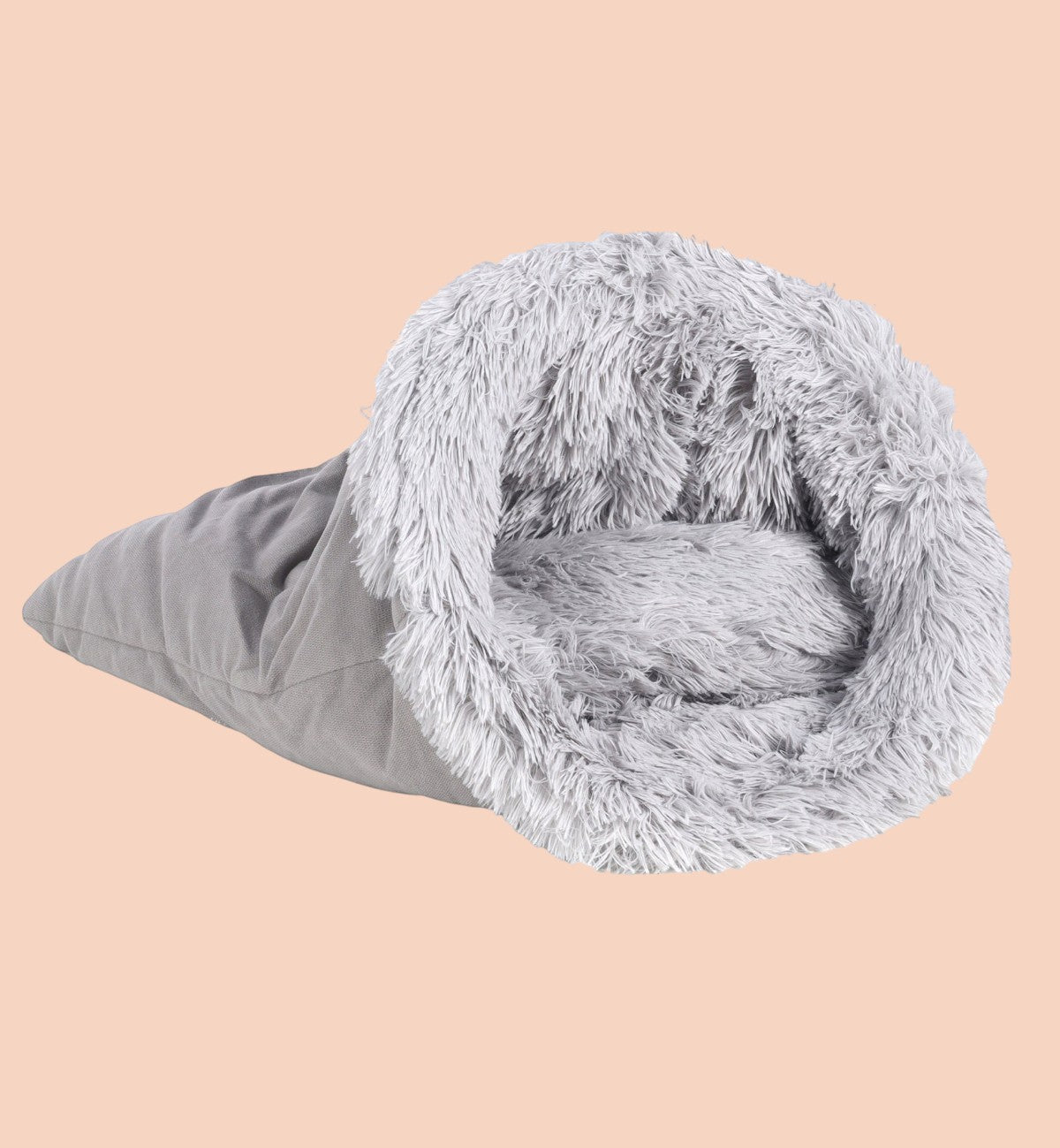 Panier de couchage Animozen pour chat en peluche grise douce, 60 cm, avec coussin amovible et lavable.
