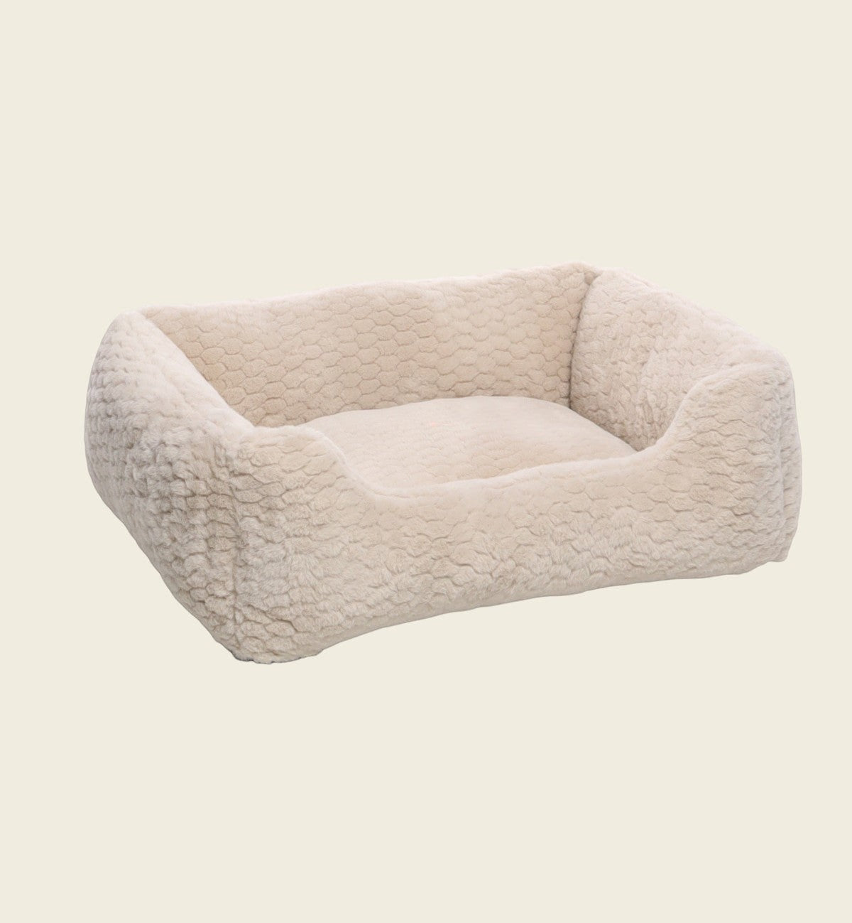 Panier pour chien et chat Animozen Naya beige en peluche ultra-douce avec rebords rembourrés et fond antidérapant.