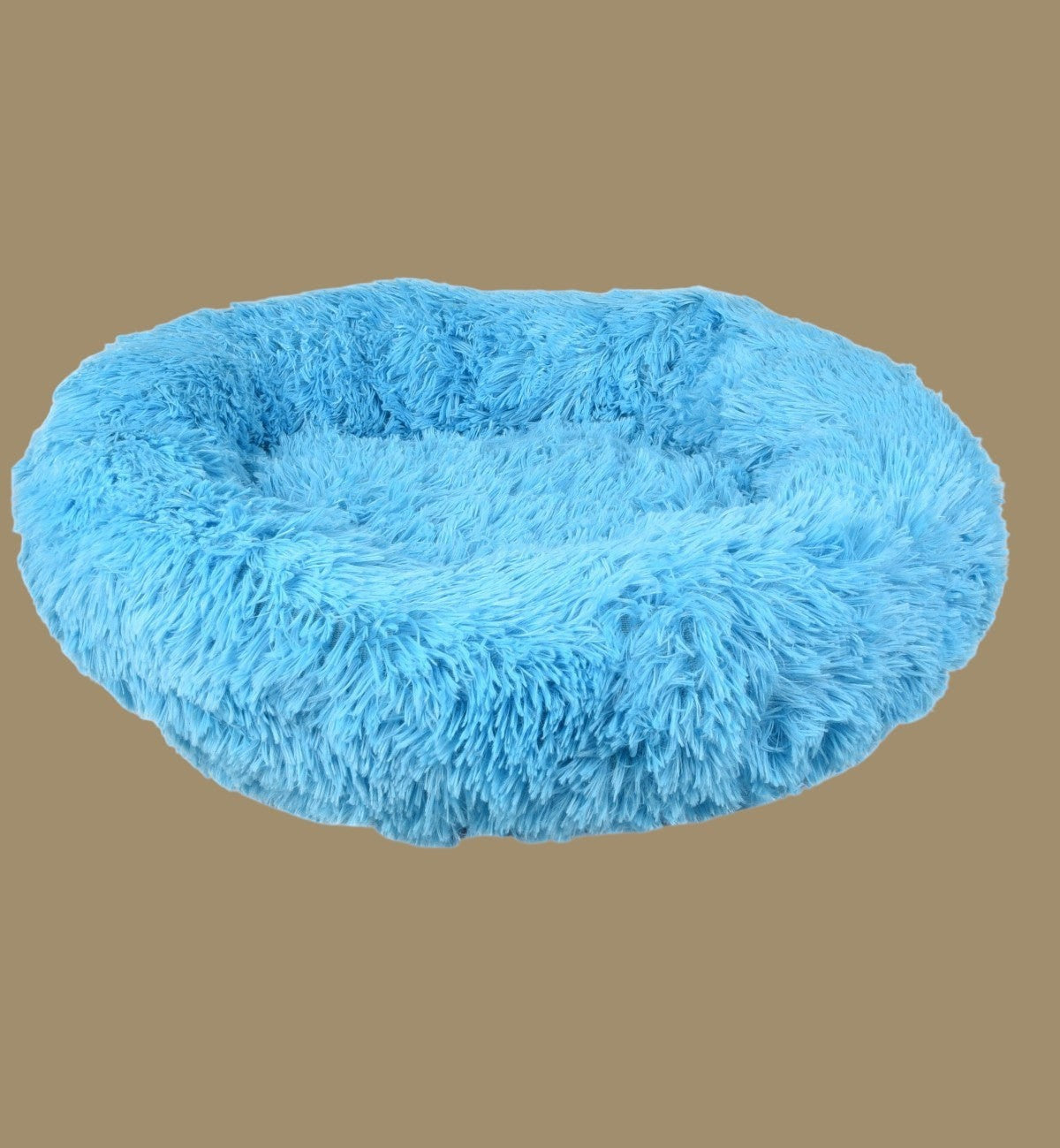 Panier rond Animozen en peluche bleu ciel, doux et confortable pour chien ou chat, lavable en machine.