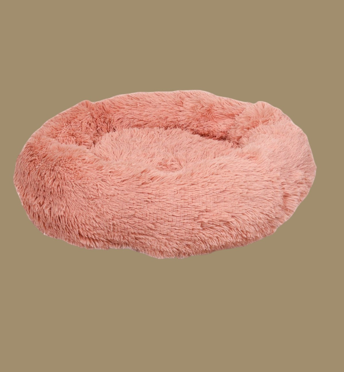 Panier rond Animozen en peluche rose pâle, rembourrage confortable en fibre de polyester, fond antidérapant, lavable en machine.