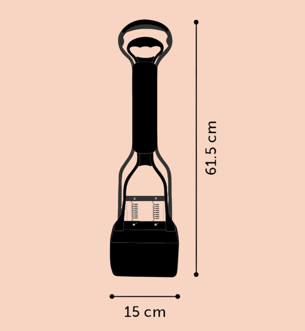 Pelle à déjections pour chien Animozen en plastique noir et gris avec poignée ergonomique et pince de serrage, 61,5 cm de long.