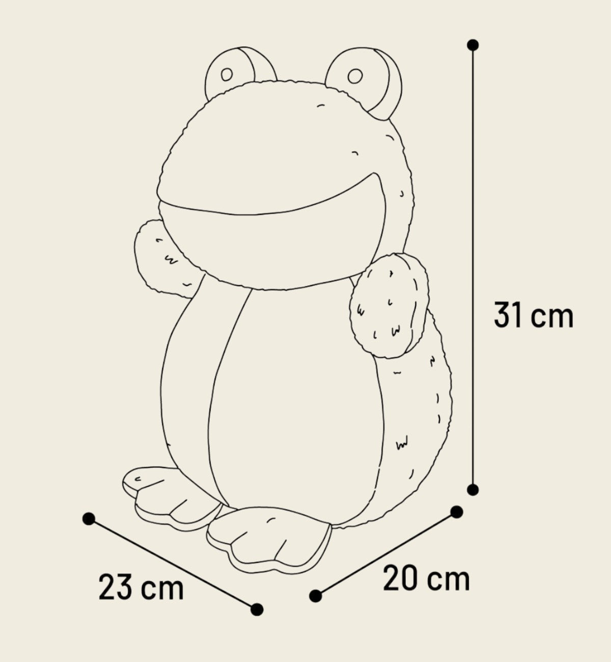 Animozen Peluche grenouille Pensa 31 cm, verte et noire, en polyester doux avec couineur pour chien.