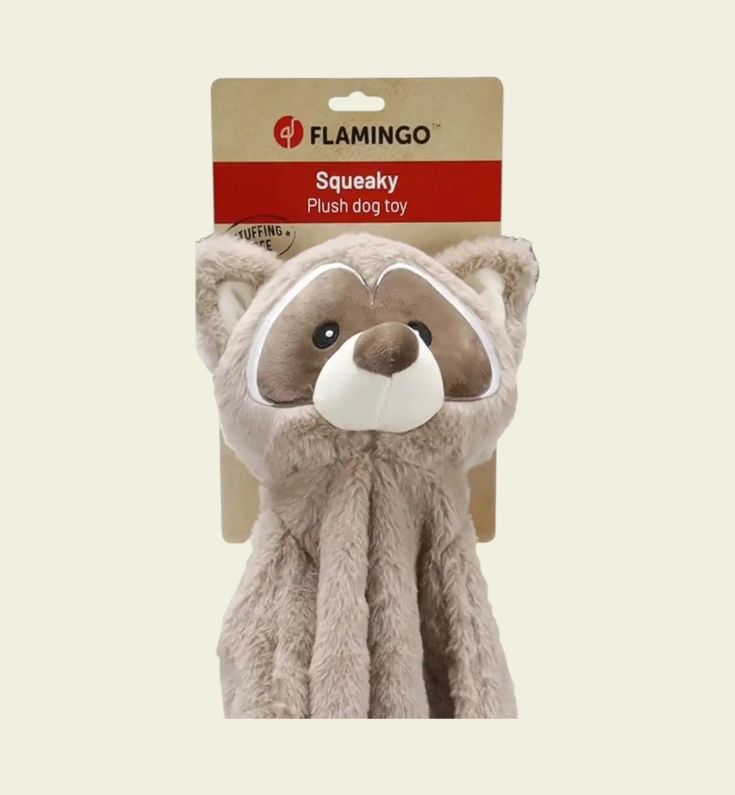 Animozen Peluche Raton laveur sonore pour chien, peluche douce taupe sans rembourrage avec couineur intégré pour jeu interactif.