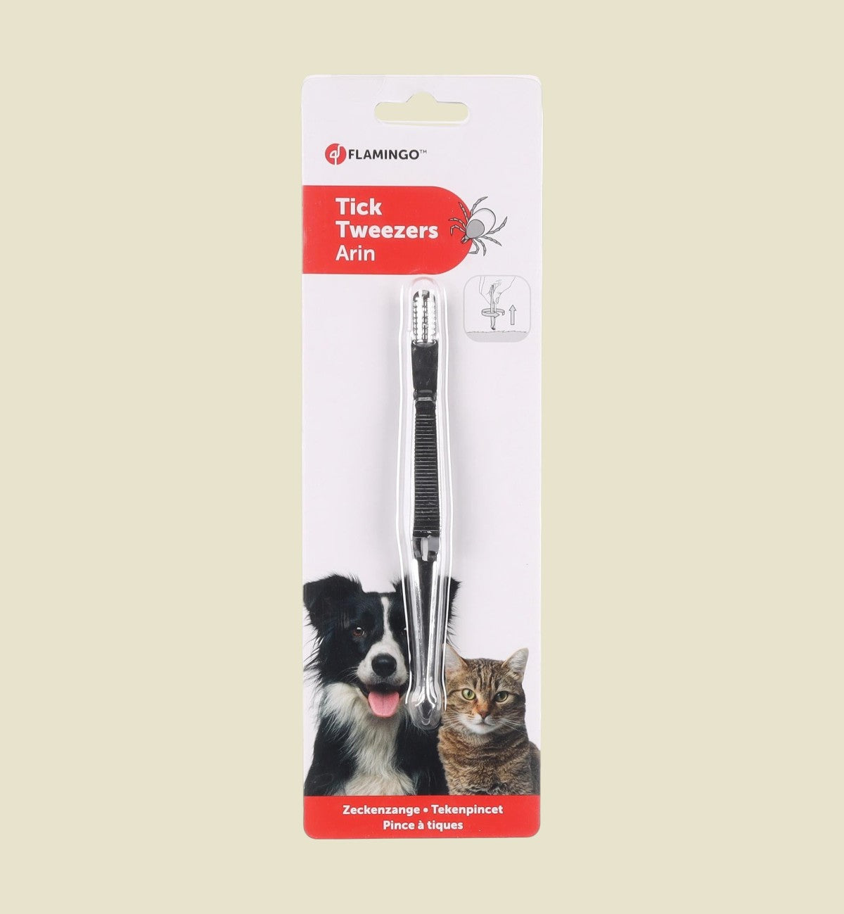 Animozen Pince à Tiques Arin en métal argenté pour chien et chat, retrait facile et précis des tiques.
