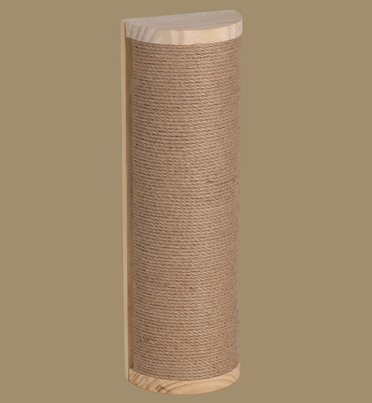 Planche à griffer murale Salem Animozen en bois naturel et corde de jute beige, design demi-rond.