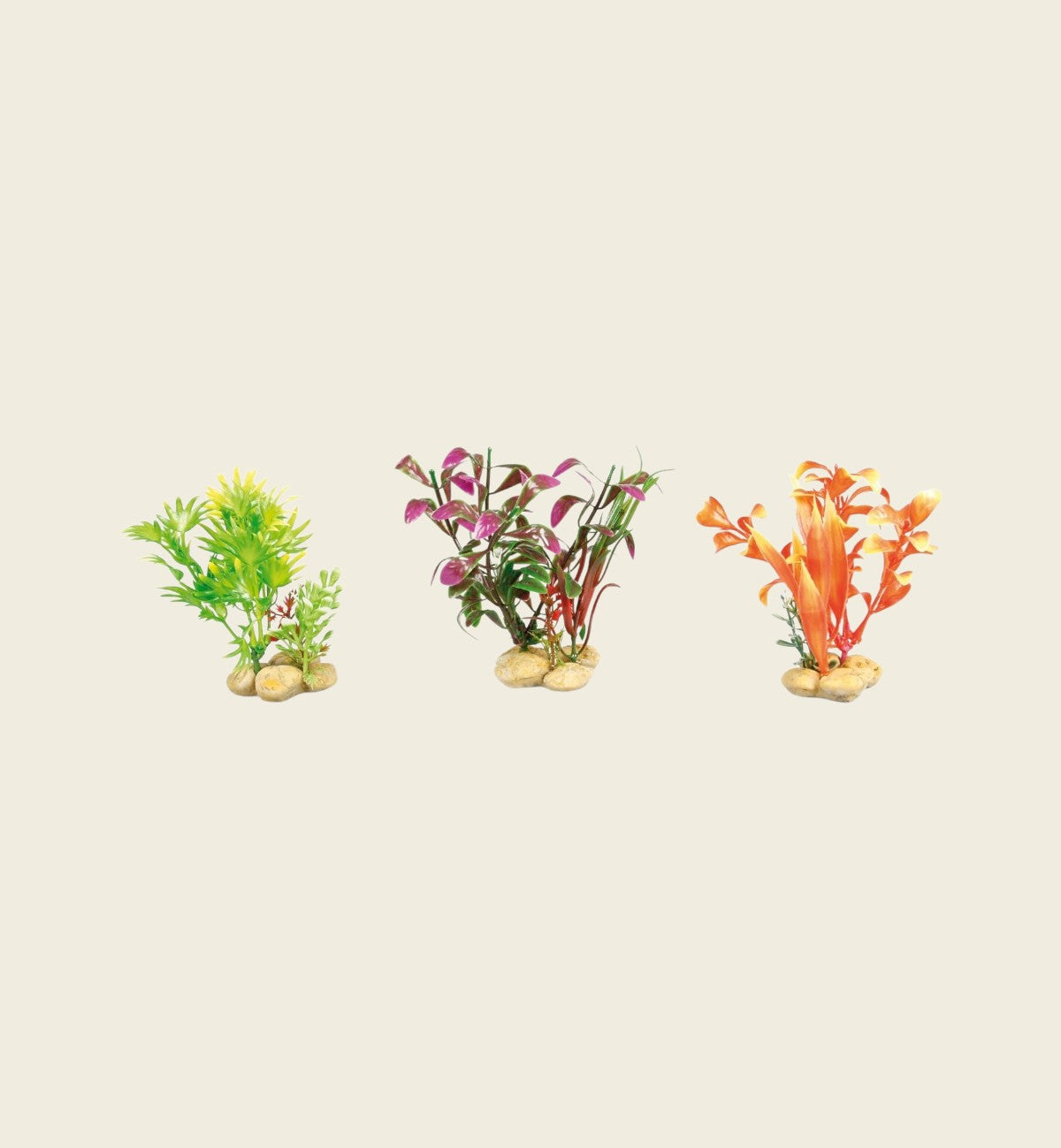 Lot de 3 plantes décoratives Animozen pour aquarium en plastique et polyrésine, couleurs vives, base lestée.