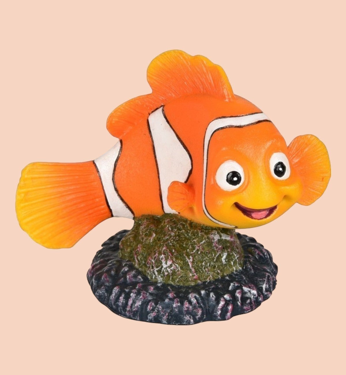 Animozen Poisson clown décoratif en polystone, orange et blanc, 8 cm, pour aquarium.