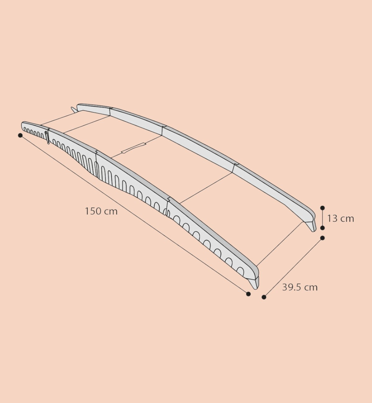 Rampe pliable noire Animozen pour chien, 150 cm, surface antidérapante, accès voiture facile pour animaux âgés ou blessés.