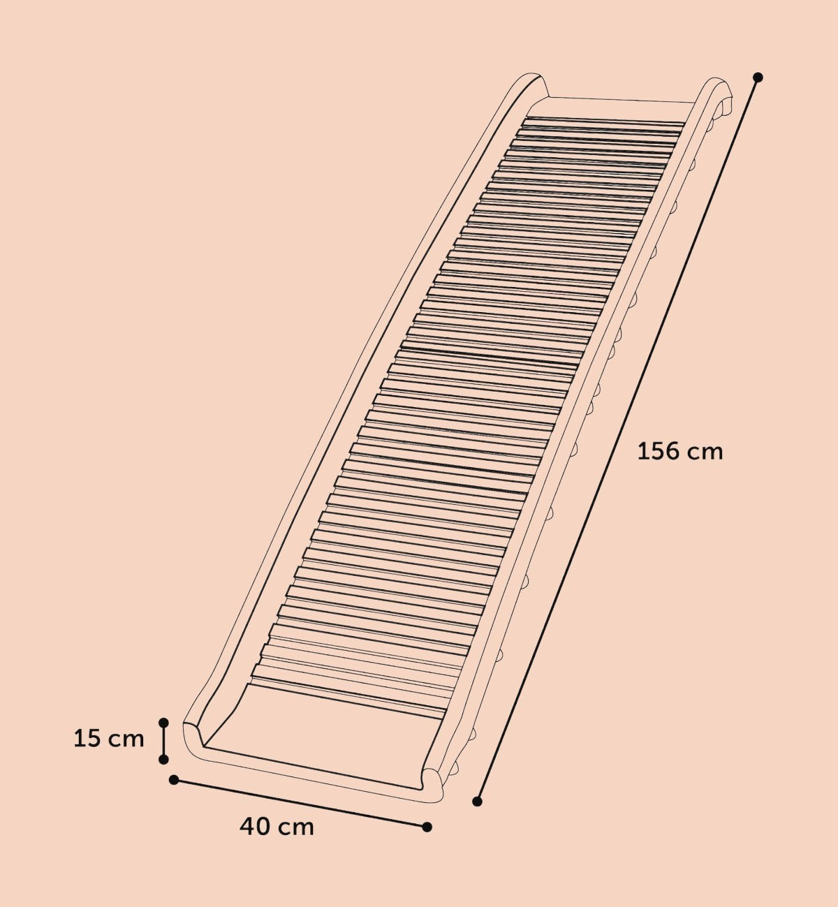 Rampe pliable pour chien Animozen noire, antidérapante, 156x40x15 cm, pour aider les chiens âgés ou blessés.