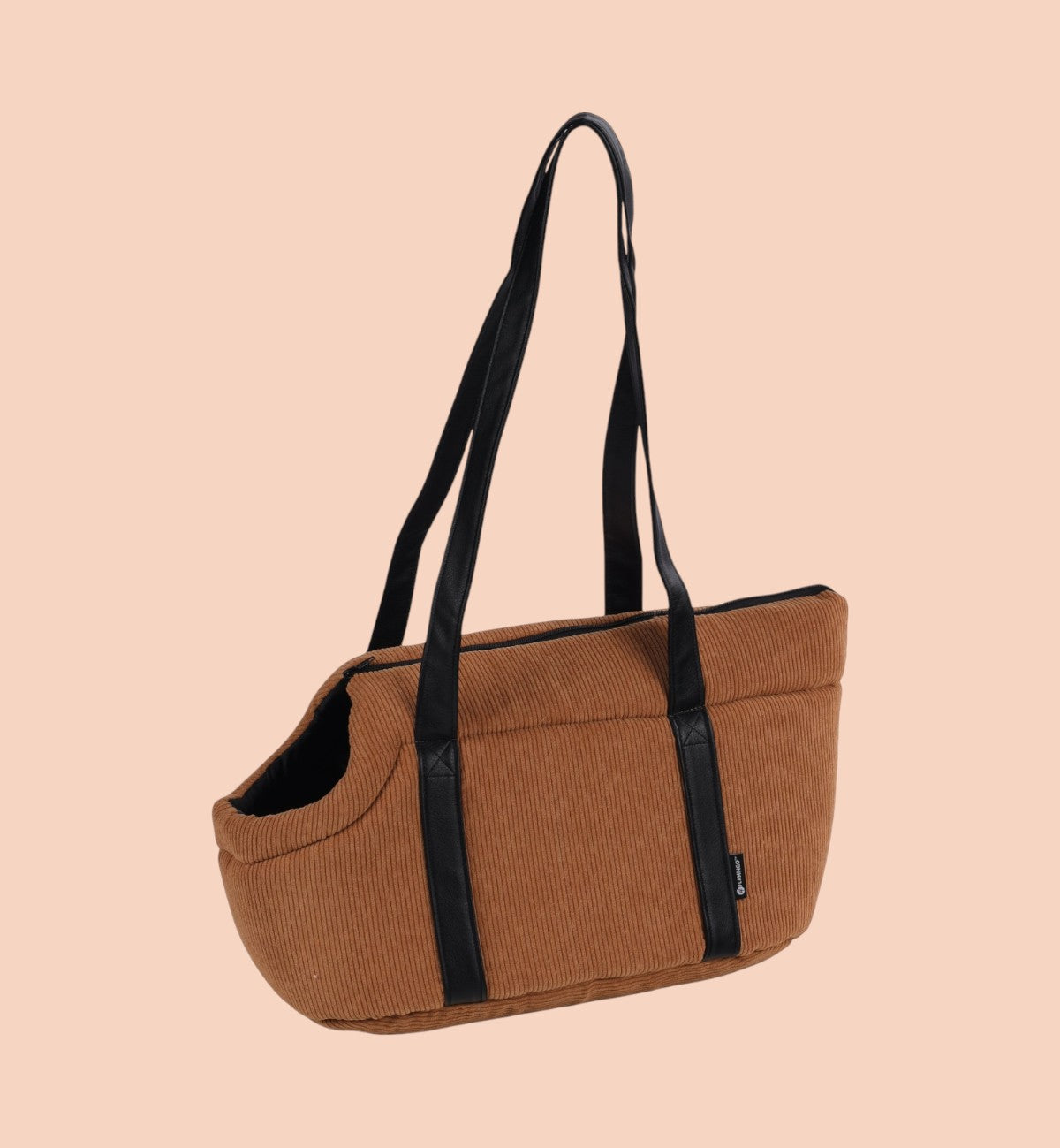 Animozen Sac de Transport pour Chien Alessia marron en velours côtelé avec anses noires, 46x23x25 cm