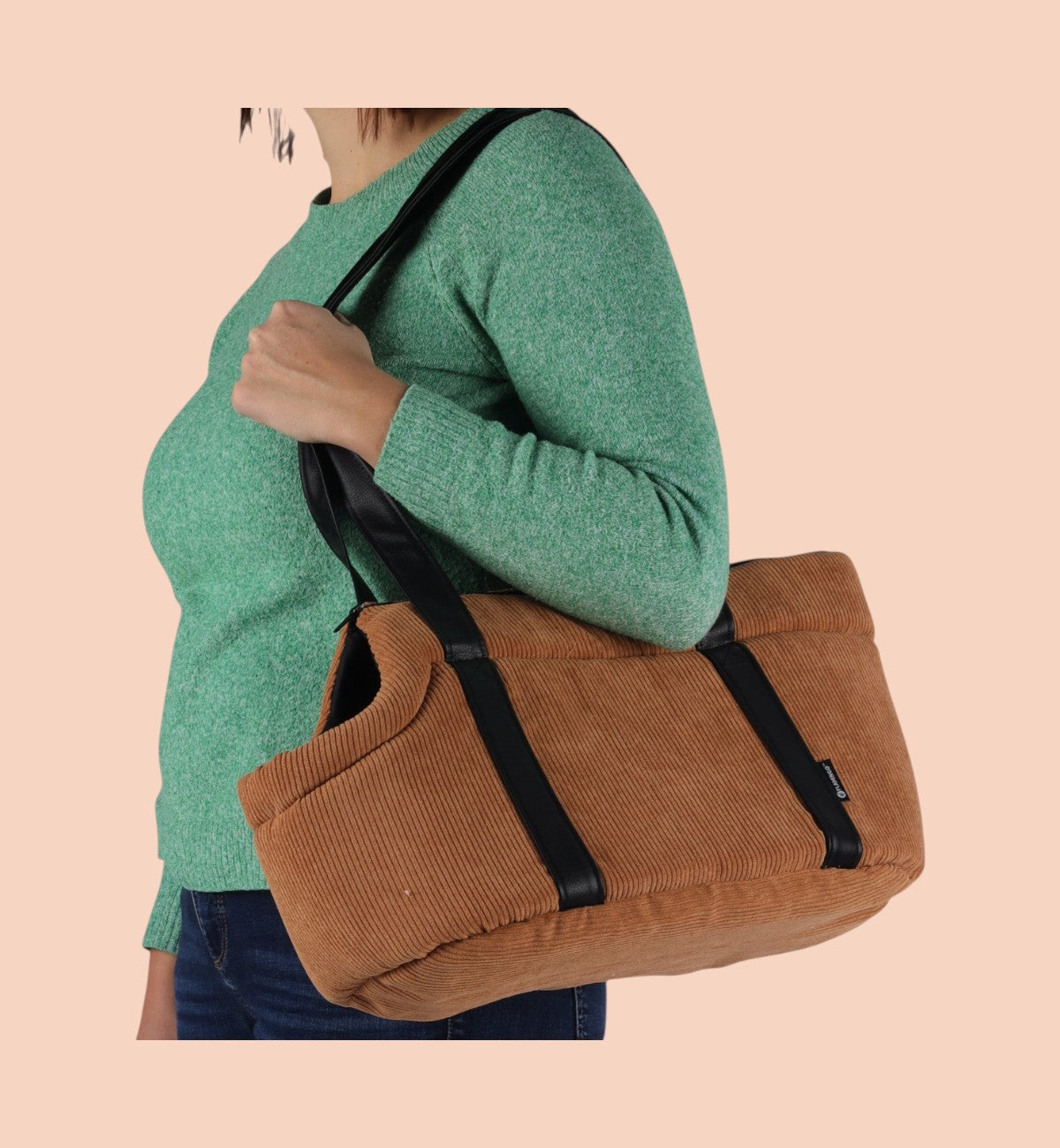 Animozen Sac de Transport pour Chien Alessia marron en velours côtelé, 46x23x25cm, pour animaux jusqu'à 6kg.