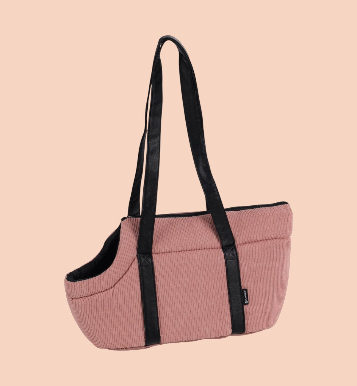 Animozen Sac de Transport pour Chien Alessia rose en velours côtelé, 46x23x25 cm, idéal pour animaux jusqu'à 6 kg.