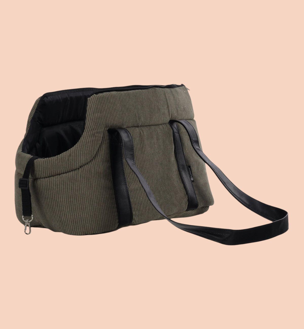 Animozen Sac de Transport pour Chien Alessia vert en velours côtelé, 46x23x25 cm, avec poignées et fermeture zippée.