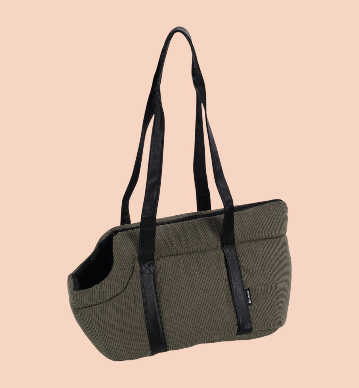 Animozen Sac de Transport pour Chien Alessia vert en velours côtelé, 46x23x25 cm, idéal pour animaux jusqu'à 6 kg.
