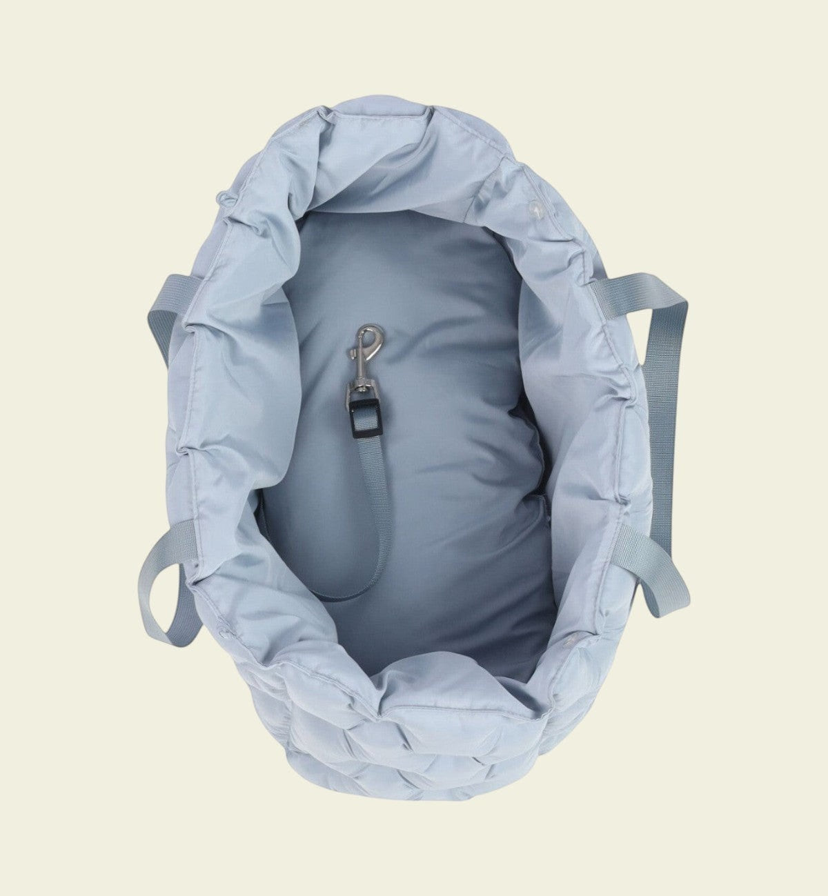 Sac de transport matelassé bleu clair Animozen pour petit chien, 42x20x25cm, avec sangle intérieure et coussin amovible.