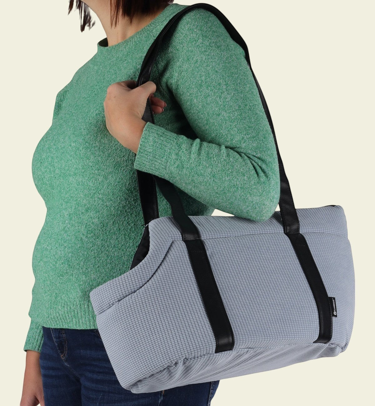 Animozen Sac de Transport pour Chien Aaliyah bleu en polyester, 46x23x25 cm, avec coussin amovible et sangle de sécurité.
