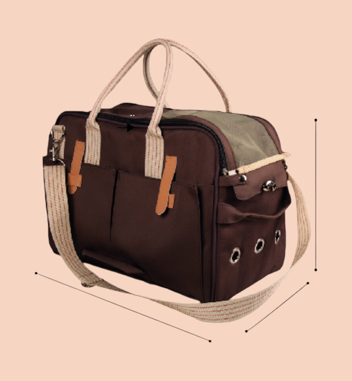 Animozen Sac de transport Boston brun foncé en polyester, 52x25x35 cm, avec coussin amovible et bandoulière.