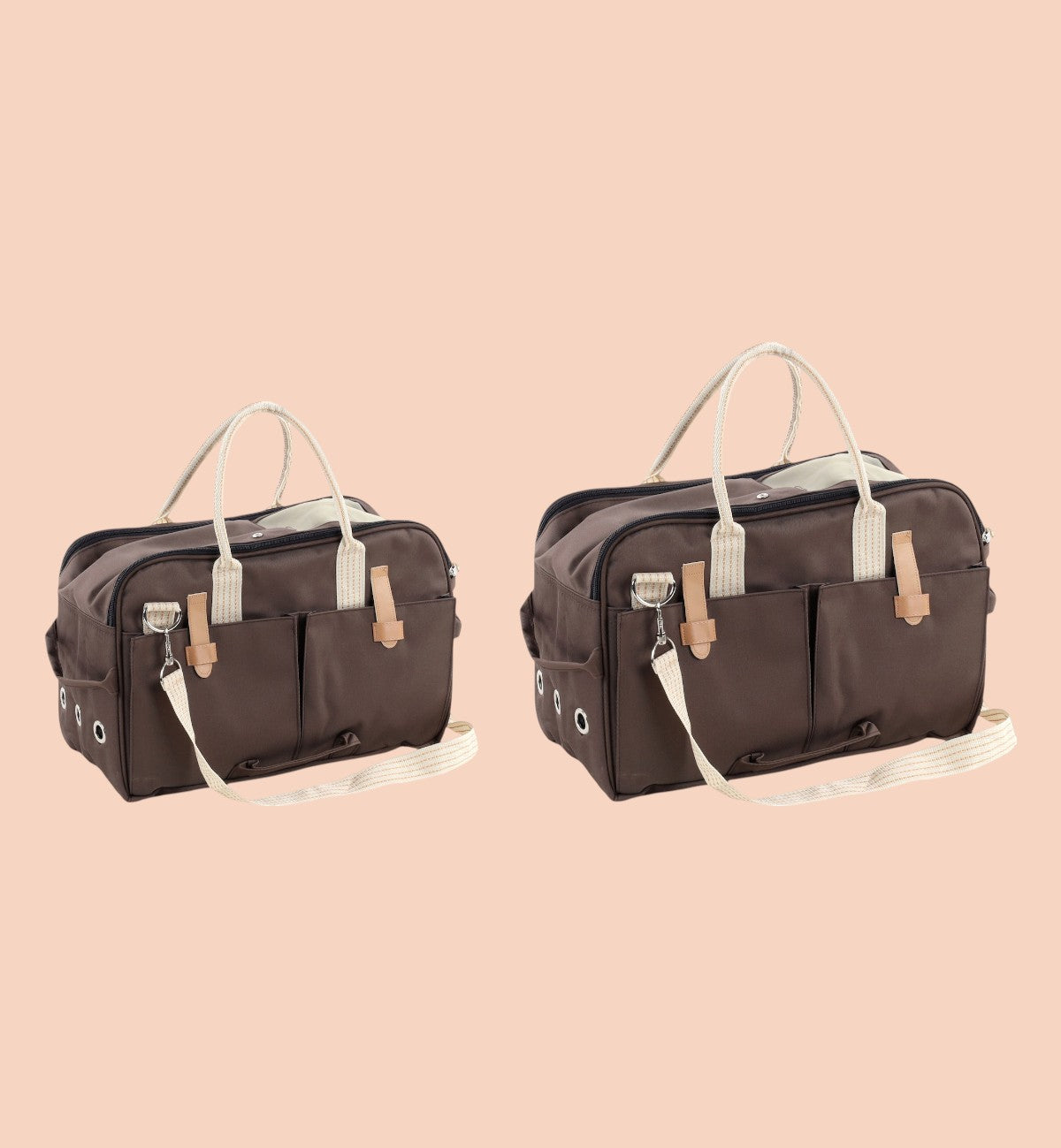 Animozen Sac de transport pour chien Boston brun foncé en polyester, 52x25x35 cm, avec coussin amovible et bandoulière.