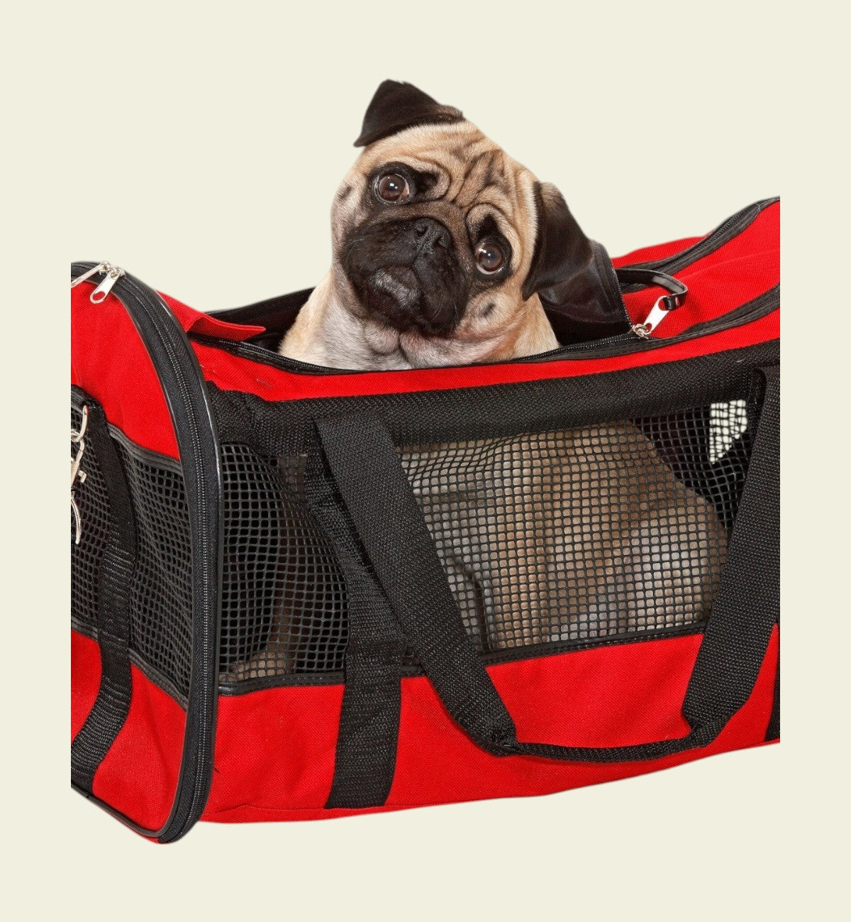 Animozen Sac de transport Divina rouge et noir en polyester pour chien, 46x28x29 cm, avec inserts en maille et fond amovible.
