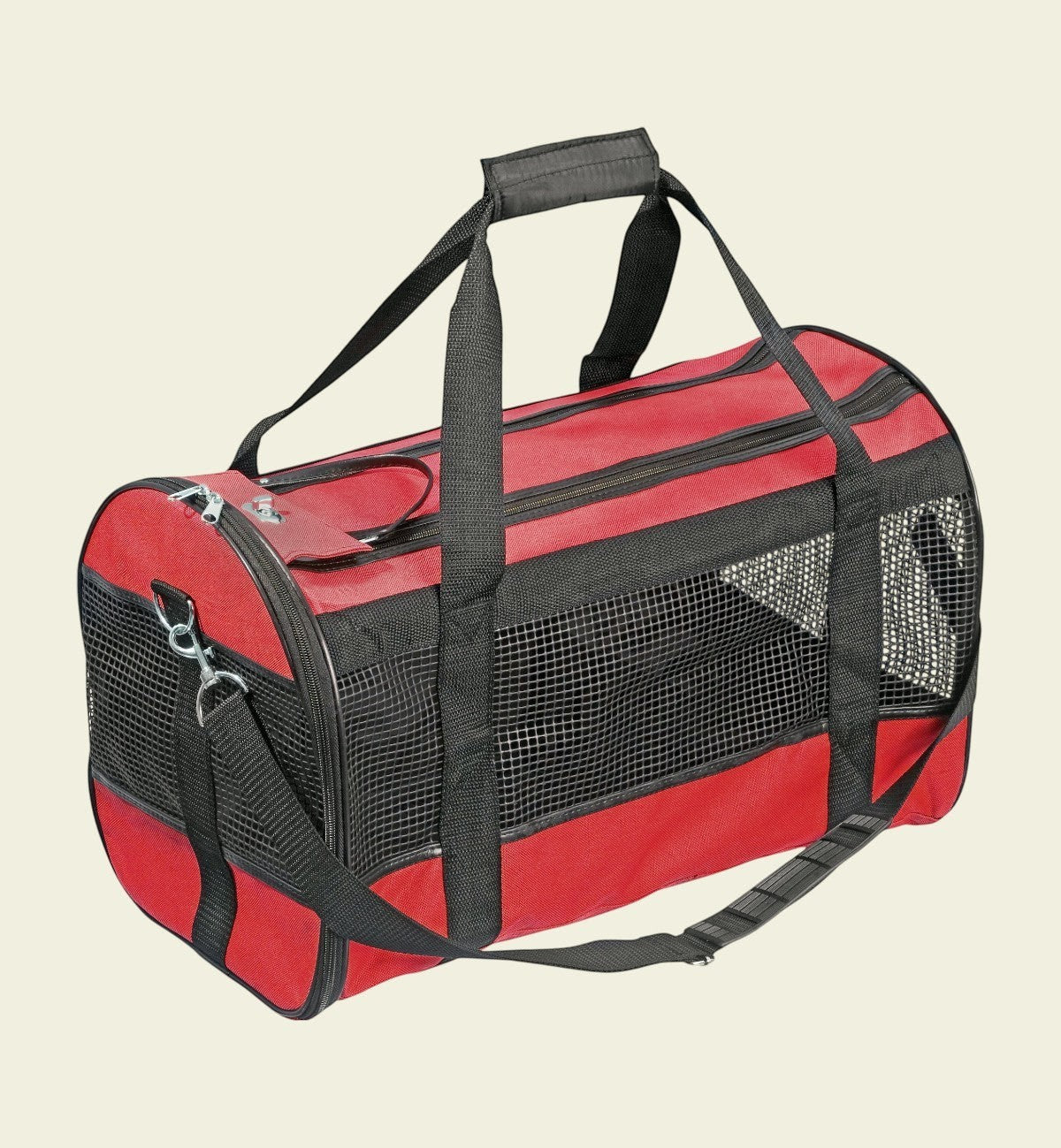 Animozen Sac de transport Divina rouge et noir en polyester, 46x28x29 cm, avec aérations en maille et fond amovible.