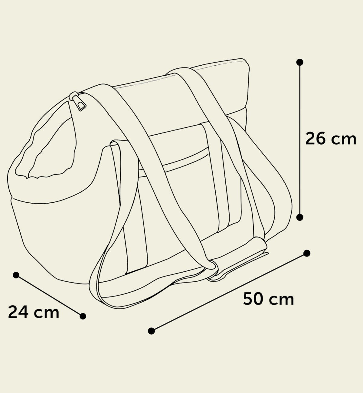 Sac de transport pour chien Animozen Danira gris en polyester, 50x24x26 cm, avec coussin amovible et poche.