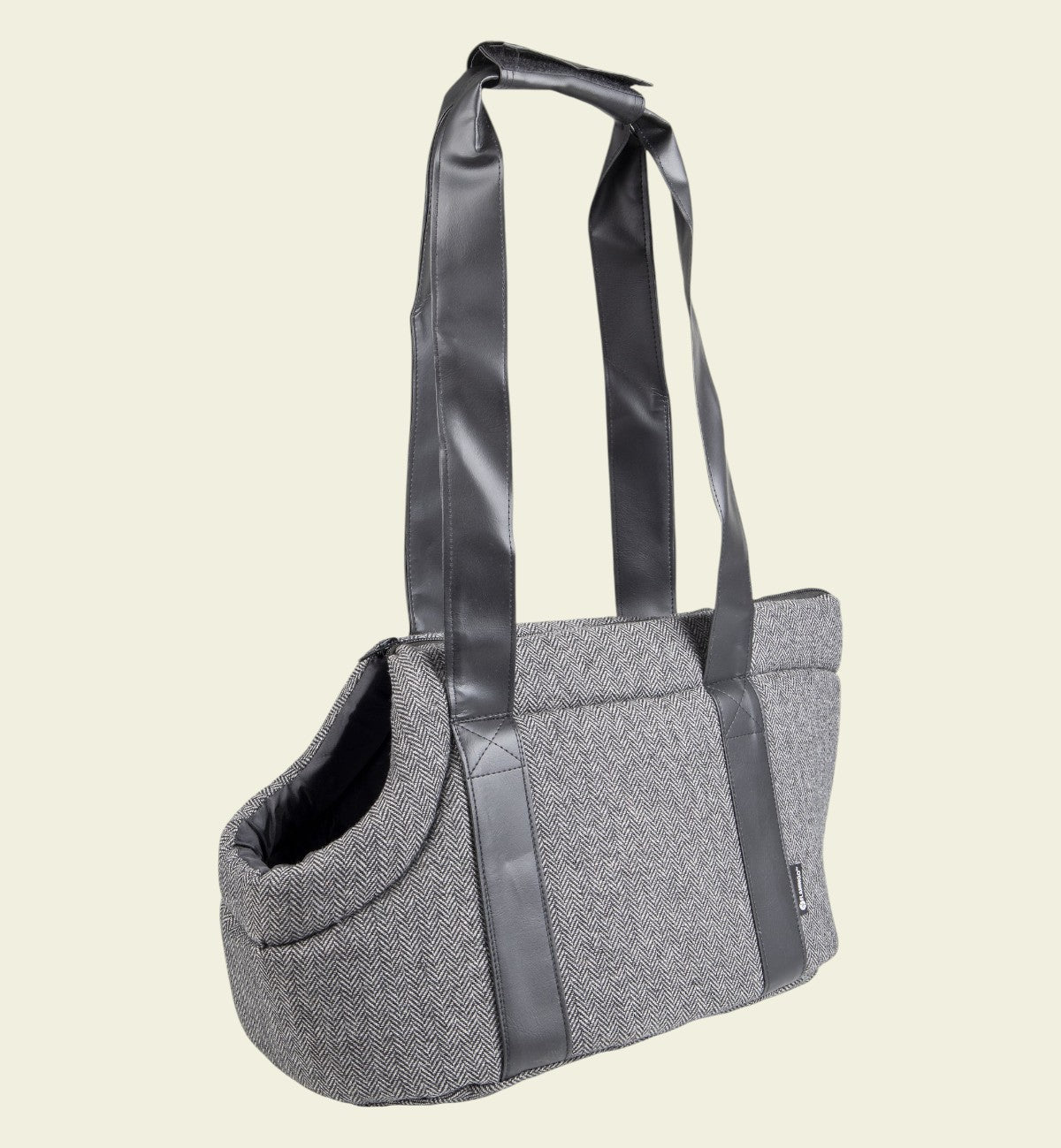 Animozen Sac de transport pour chien Danira gris en polyester, 50x24x26 cm, avec coussin amovible et poche.