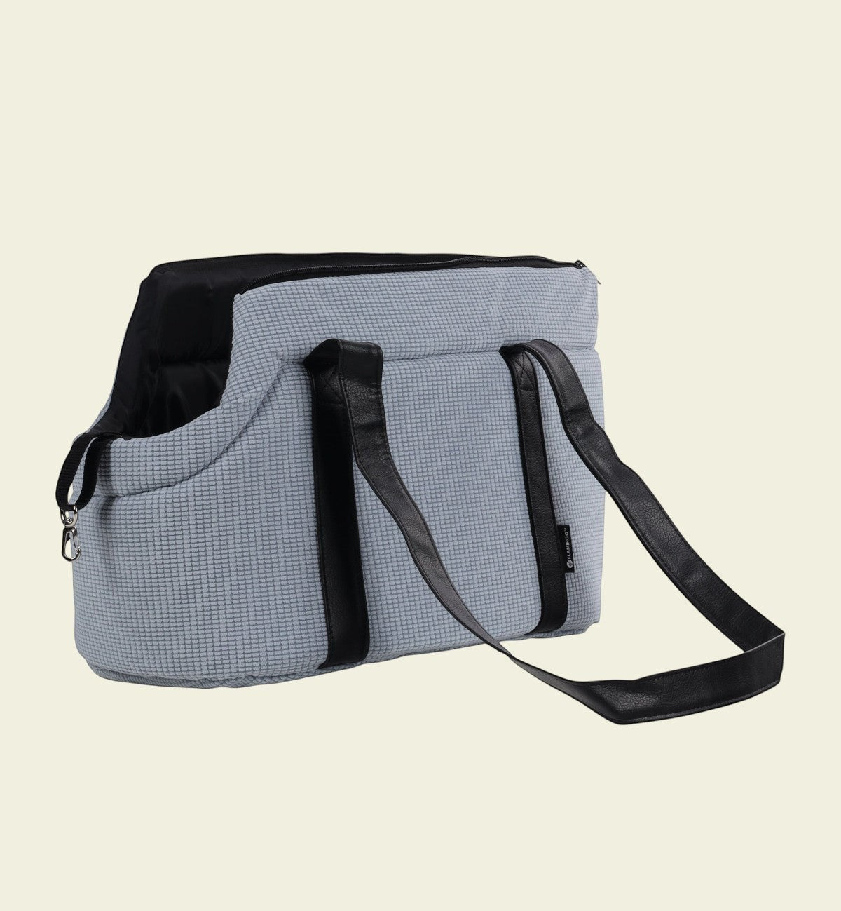 Animozen Sac de transport Aaliyah gris en polyester, 46x23x25 cm, pour chiens jusqu'à 6 kg, avec coussin amovible.