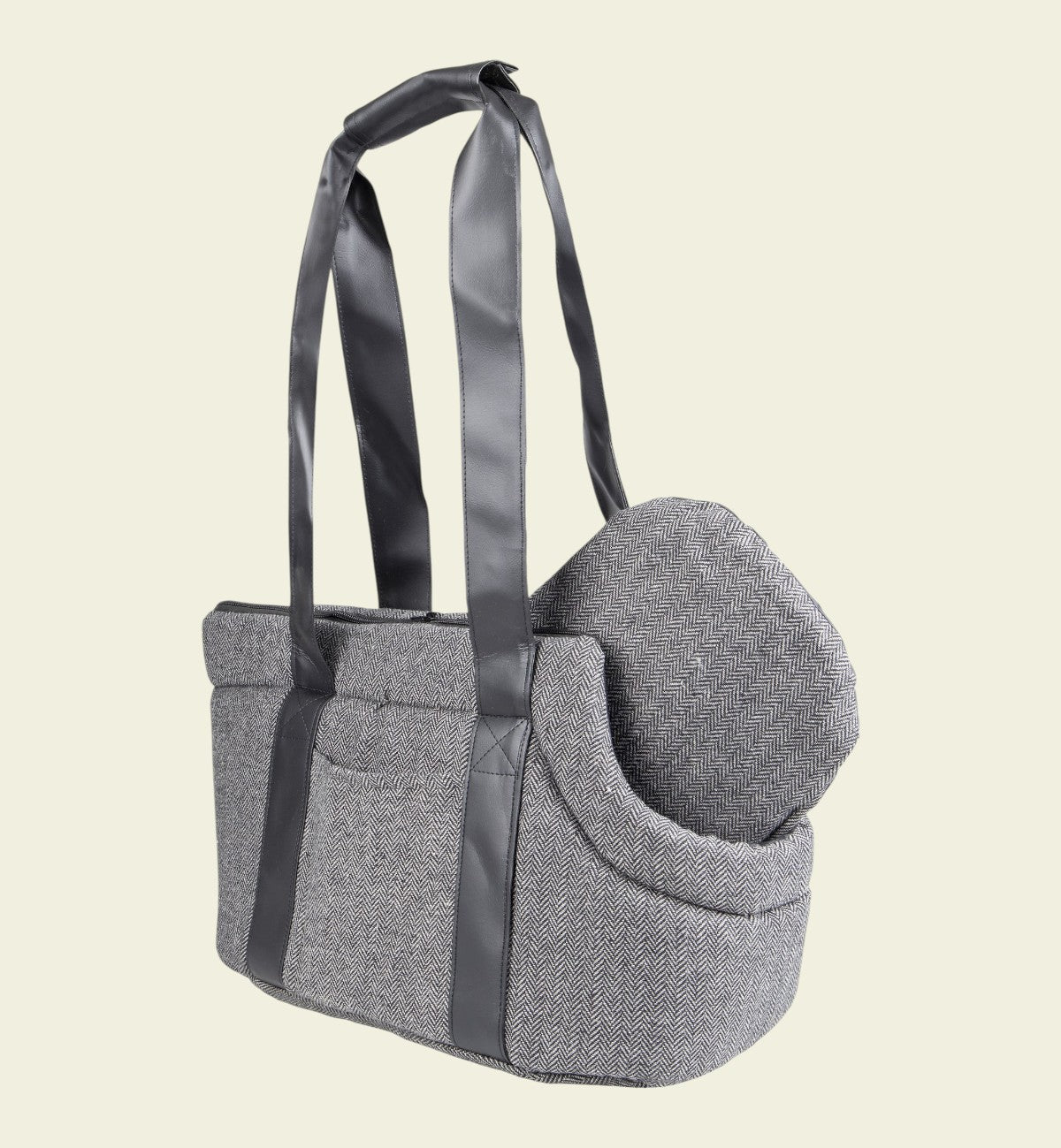 Animozen Sac de transport pour chien Danira gris en polyester, 50x24x26 cm, avec coussin amovible et poche.